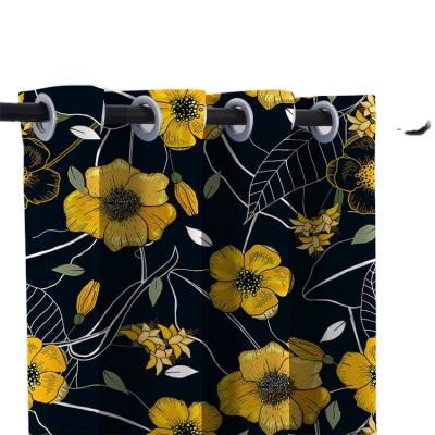 China Printing Latest Sale Dark Yellow Flower Pattern Curtains Customized Fashion Curtains for sale