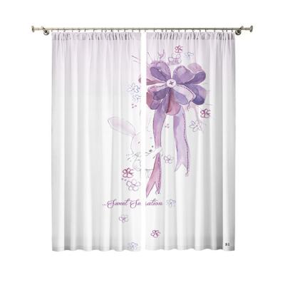 China Printing Customize 2021 New Fashion Polyester Heat Transfer Printing Curtain Kids Purple Flower Curtain for sale