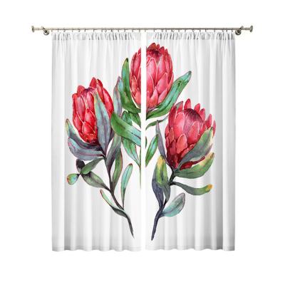 China Printing Large Pattern Export Quality Red Flowers Printing Curtains For Dorm Blackout Curtains for sale