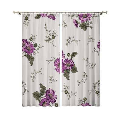 China Printing Bedroom Polyester Curtain Flower Pattern Printing Professional Manufacture Purple Curtain for sale