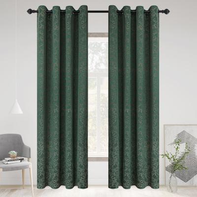 China Green Ready Blackout Christmas Curtain Polyester / Cotton Jacquard Fabric For Curtain Living Room for sale