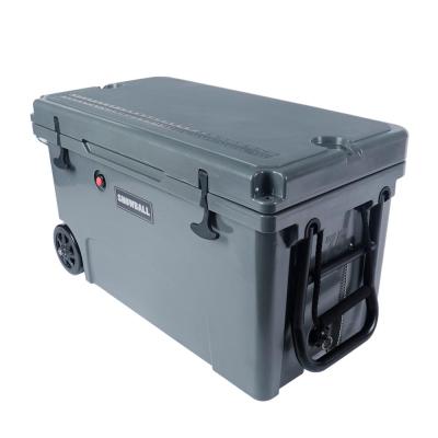 China Tan /Gray/Customized Insulated Rotomold Cooler Box With Wheel And Trolley for sale