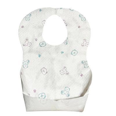 China Antibacterial best factory hot sales custom printed wood pulp polyester non-woven fabric pe waterproof film disposable baby bibs for sale