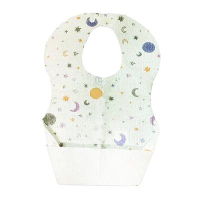 China Low Price Antibacterial Good Quality Custom Printed Polyester Material Pulp Wood Comfortable Disposable Baby Bibs for sale