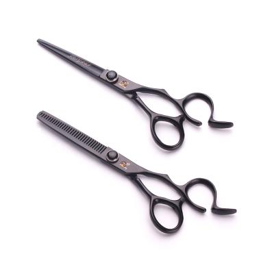 China 6 Inch Professional Japanese Steel Titanium Right Handed Scissors Coated Black Color Printing Custom Hair Cutting Scissors Thinning Shears for sale