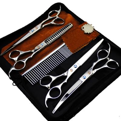 China Viable 7 .0 Inch Silver Paint Shaped 4 Scissors Pet Grooming Fishtooth-Bone Scissors Set for sale