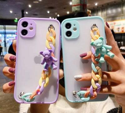 China Matte Transparent Rainbow Strap Bear TPU silicone cell phone case for iPhone 13 12 11 pro Max Mini X XS XR 7 8 plus Se 2020 for sale