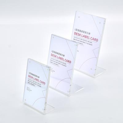 China Modern Acrylic Table Card Shelf Holder A4 Show L Shape Transparent Clear Menu Card Plastic Display Products For Office for sale