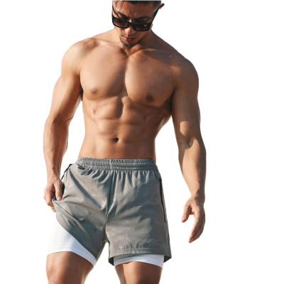 China Custom Anti-Wrinkle Vintage 3XL High Street Wear Nylon Blank Briefs For Mens Boys Gym Briefs Fake 2 Piece Beach Shorts With Zipper Pockets for sale