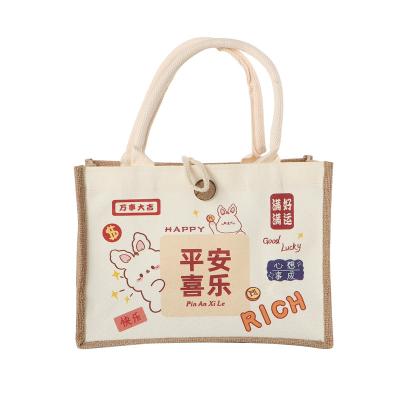 China Cheap Friendly Custom Lightweight Hot Sale New Design Printed Logo Burlap Bag Tote Shopping Recycled Grocery Bag Canvas Handbag for sale