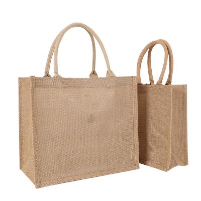 China Lightweight Custom Natural Jute Bags for Gifts White Burlap Jute Bags Women Lady Tote Beach Bag for sale