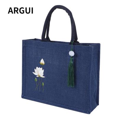 China Eco Jute Bag Fashion Lightweight Warm Reusable Jute Burlap Bags Lady Shopping Jute Tote Bags Picnic Lunch Beach for sale