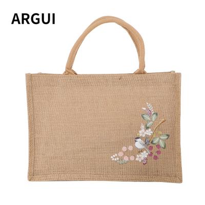 China Lightweight Jute Burlap Tote Bag Large Burlap Gift Tote with Handle Jute Lined Market Reusable Grocery Bag for Shopping Bridesmaid for sale