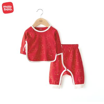 China Anti Shrink Newborn Baby Pajamas Sets Long Sleeve Knitted Cotton Tops Boys Girls Outfits 2 Pieces Baby Clothing Set for sale