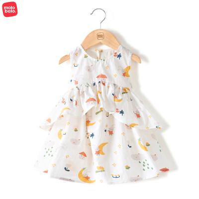 China 2022 Summer Washable Baby Dresses 100% Sleeveless Cartoon Print Girls Dresses Animal Toddler Cotton Baby Girls Dresses for sale