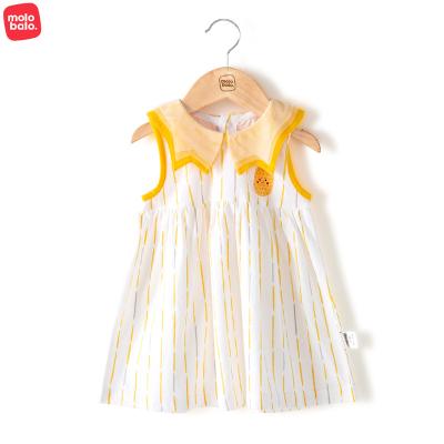 China 100% Sleeveless Cotton Baby Girl Toddler Dresses New Summer Washable Cotton Seersucker Stripe Baby Dress Girls Clothes for sale