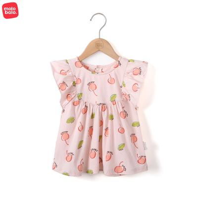 China Summer Washable Wholesale Baby Dresses Cherry And Lemon Print Ruffled Cuffs Infant Baby Clothes OEM ODM Infant Dresses for sale