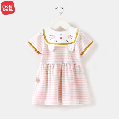 China 2022 New Baby Stripe Dress Baby Clothes Washable Toddler Girls Summer Dresses Short Sleeve 100% Cotton Baby Dresses for sale