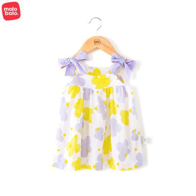 China 2022 Summer Washable Baby Dresses 100% Cotton Girls' Dresses Flower Print Baby Clothes Sleeveless Toddler Baby Clothes for sale