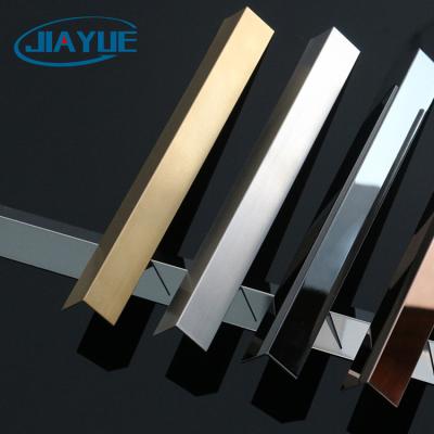 China Modern 304 Stainless Steel Wall Corner Profile 1.0 Mm Tile Edge Gold Mirror Hairline Silver Slot L Shape Decorative Trim Profiles for sale