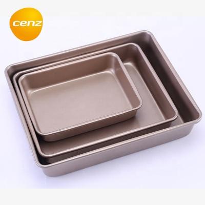 China Tray Rolling Cake Plate Rose Gold Foil Crispy Baking Pan Nonstick Deep Roasting Rectangle Viable Carbon Steel Pans for sale