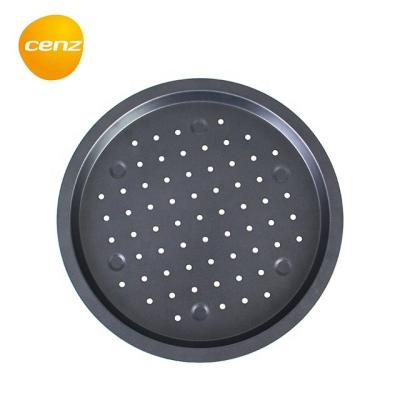 China Durable Non-stick Perforated Pizza Pan Tray Carbon Steel Crispy Baking Perforated Baking Screen Vented Pans with Stone Hole Pizza Panel for sale