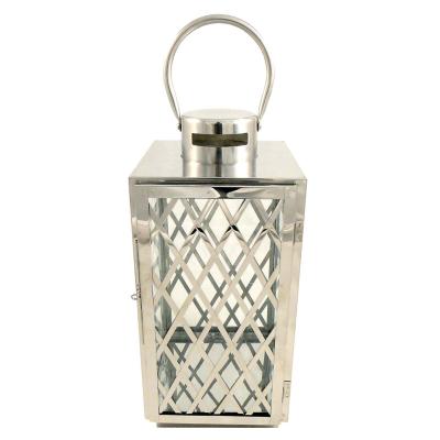 China ECO-frendly Large Lantern Sconce Stainless Steel Metal Glass Mirror Polished Home Decoration Lamps and Decorative Shiny Lantern Sets for sale