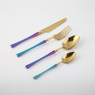 China Stocked Rainbow Color Bar Hotel Gold Flatware Flatware Stainless Steel Luxury Wedding Set for sale