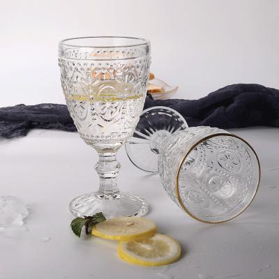 China Factory wholesale cheap drinkware vintage glassware clear ribbed wine goblets solid color wedding glass for wedding for sale