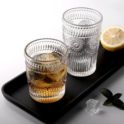 China Contemporary Wholesale Vintage Glassware Embossed Tumbler Glass Water Glasses For Weddings for sale