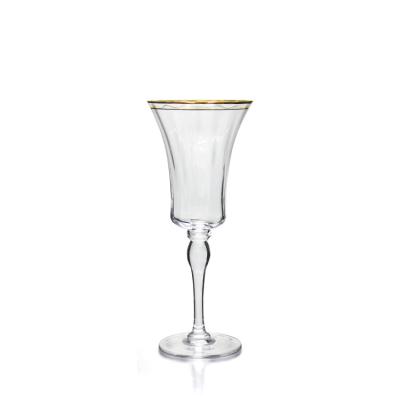 China Luxury Wedding Glassware Modern Design Restaurant Party Slim Handcrafted Crystal Gold Rim Wedding Glasses Rose Wine Glass for sale