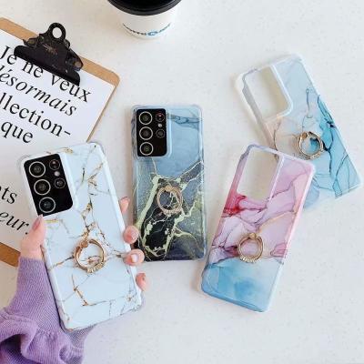 China 2021 Marble Phone Case With Phone Holder For Samsung S21 Plus Cover For iPhone Model Series for sale