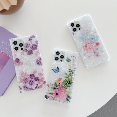 China Luxury Square Shell Pattern Flower Phone Case Luxury Square Shell Pattern Flower Phone Case For iPhone 12 11 Pro Max 12 Pro Bumper Back Cover Funda for sale