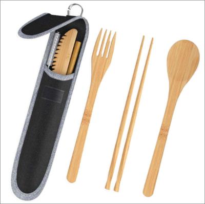 China Eco-friendly China Straw Spoon Fork Knife Travel Bamboo Wood Tool Kit Easy Carry for sale