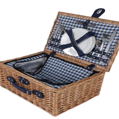 China China Natural Rattan Wicker Handmade Willow Picnic Basket With Dishes for sale