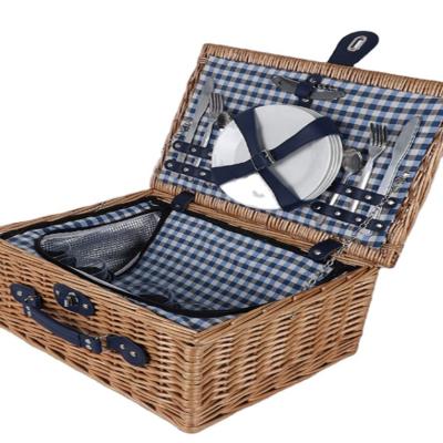 China China Willow Natural Wicker Handmade Food Picnic Basket With Fabric For Outdoor for sale