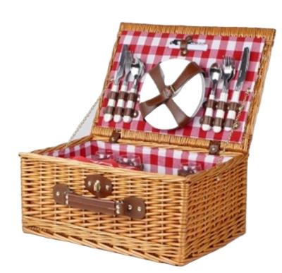 China New Europe design high quality handmade natural rattan willow food storage picnic wicker basket with dish for sale