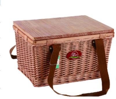 China China Handmadewillow Picnic Cooler Hamper With Wooden Lid 1 Ring Under The Lid To Keep Balance for sale