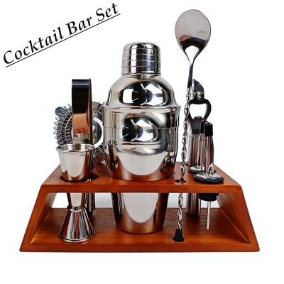 China GOURMAID Modern Cocktail Bar Set with Rubber Wooden Cocktail Base Set Contains All Essential Bar Tools for sale