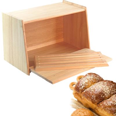 China Multifunctional Freshness Preservation GOURMAID Kitchen Bread Bin Set Wooden Bread Box With Cutting Board for sale