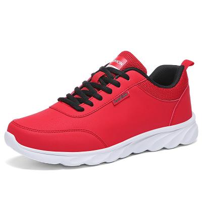 China Waterproof Solid-color PU Leather Sports Shoes For Men's Black Red Black Couples Running Woman Gray Outdoor Lightweight Sneakers Unisex for sale