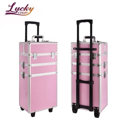 China Professional Large Capacity Beauty Trolley Nail Cosmetics Box Aluminum Makeup Vanity Case for sale