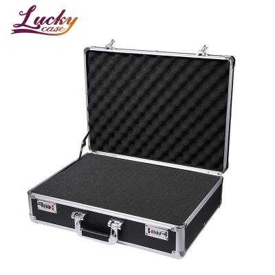 China Waterproof Shockproof Dustproof Aluminum Hard Case Foam Tool Box Black Carrying Case Briefcase Portable Tool Case for sale