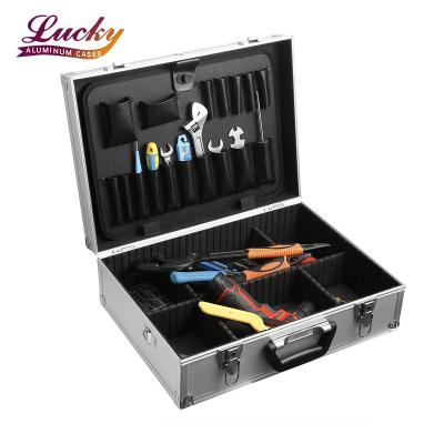 China Waterproof Shockproof Dustproof Locking Suitcase Stackable Rugged Textured Aluminum Carrying Tool Box for sale