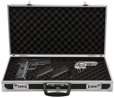 China Waterproof Shockproof Dustproof Aluminum Framed Pistol Gun Box 2 Locks Pistol Safe Case With Foam for sale