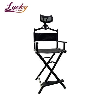 China Modern Professional Big Foldable Black Aluminum Professional Makeup Chair Director Chair With Headrest for sale