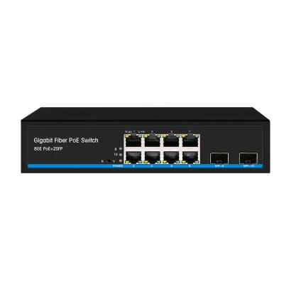 China Support 8 RJ45 Gigabit Ethernet PoE IP Camera Gigabit 10 Port POE Switch with 2X1000M SFP Uplink POE Switch for sale