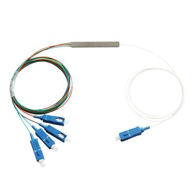 China SC UPC Mini Splitter PLC Fiber 0.9mm Mini Steel Tube Type Fiber Optic PLC Splitters 1x4 PLC Splitter 1X4 for sale