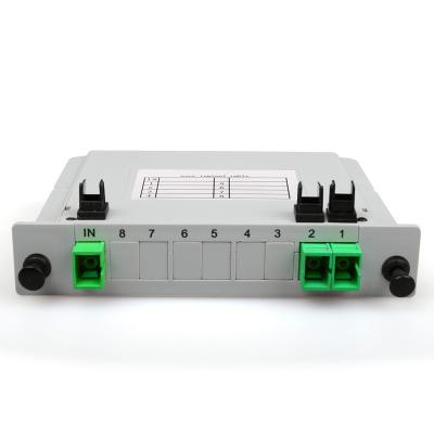 China PON FTTH 1x2 LGX box cassette board inserting SC/APC PLC splitter module, 1:2 fiber optic PLC splitter cassette for sale