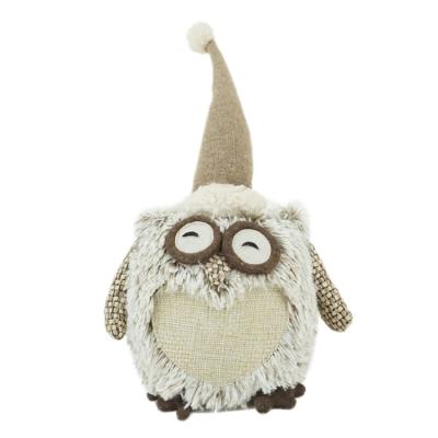 China Lovely Modern Hot Selling Owl Shape Home Ornaments Door Stopper Gift Sandbag Door Stops Stuffed Owl Custom Made Plush With Christmas Hat for sale